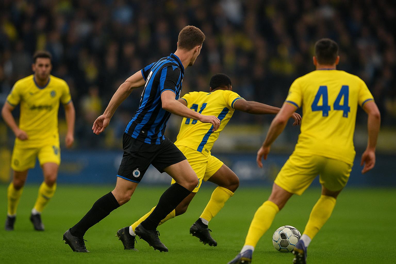Hugo Vetlesen van Club Brugge viert na een beslissende actie op Stayen