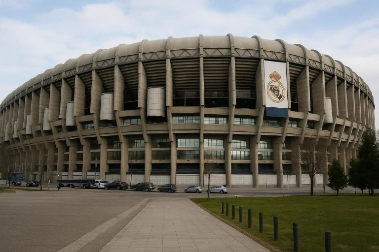 Sfeerbeeld in en rond het stadion van Real Madrid in Madrid