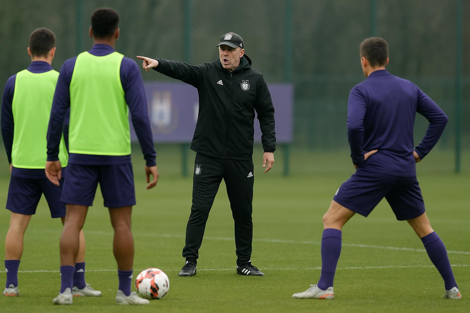 Spelers van RSC Anderlecht in defensieve organisatie op het veld