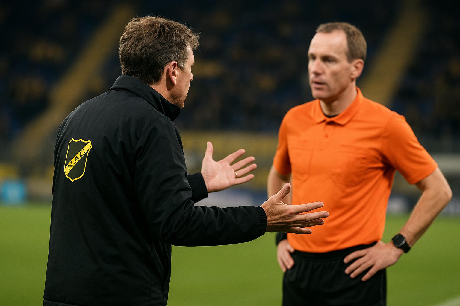 Carl Hoefkens langs de zijlijn als coach van NAC Breda tijdens een wedstrijd