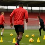 Sfeerbeeld van een training van de Rode Duivels op het veld, zonder herkenbare gezichten.