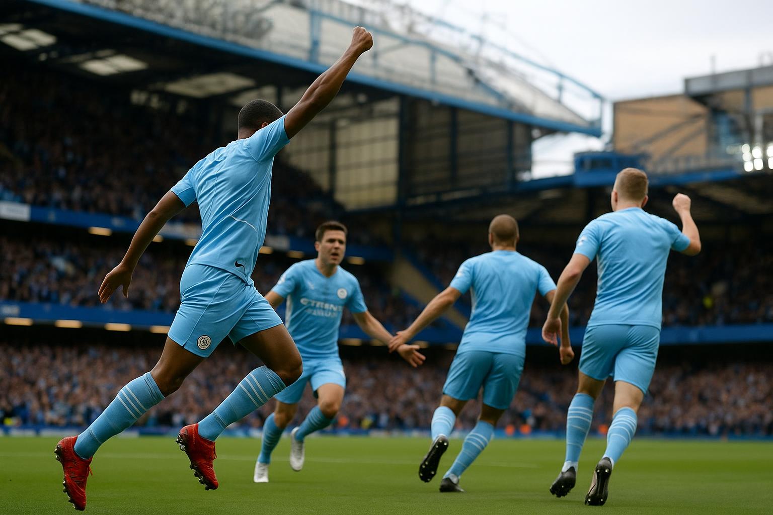 Manchester City viert een doelpunt op Stamford Bridge tegen Chelsea