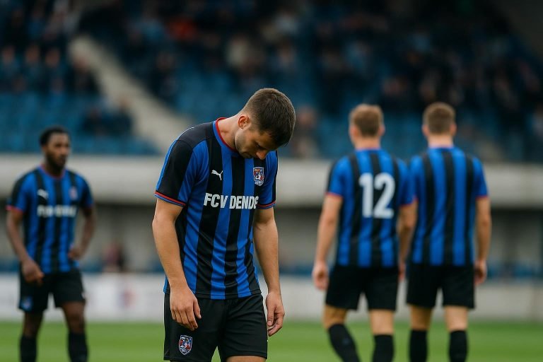 Spelers van FCV Dender balen na een wedstrijd in de Relegation Play-Offs