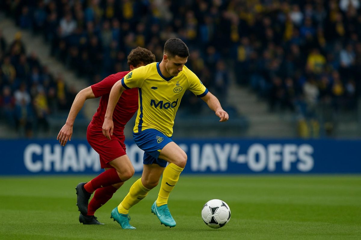 Spelers van Union Saint-Gilloise in actie tijdens de Champions’ Play-Offs