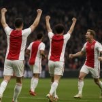 Mika Godts van Ajax viert een doelpunt tijdens een wedstrijd in de Eredivisie