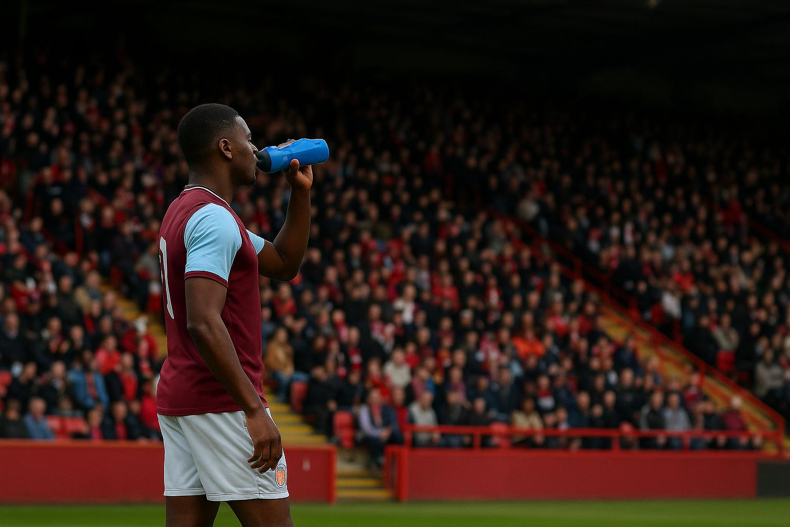 Amadou Onana van Aston Villa aan de zijlijn tijdens de match tegen Nottingham Forest