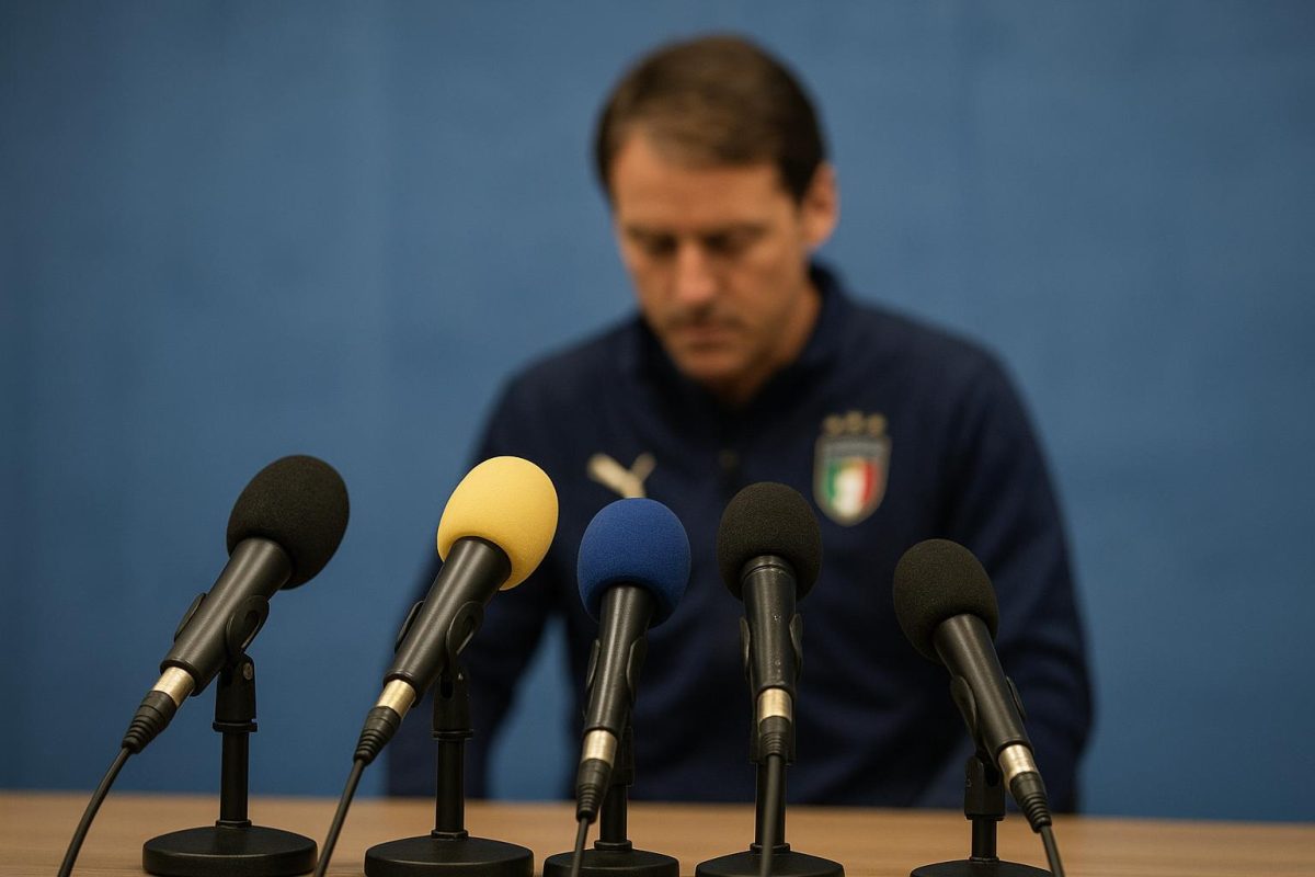 Gennaro Gattuso in een persmoment als bondscoach van Italië na een play-offwedstrijd