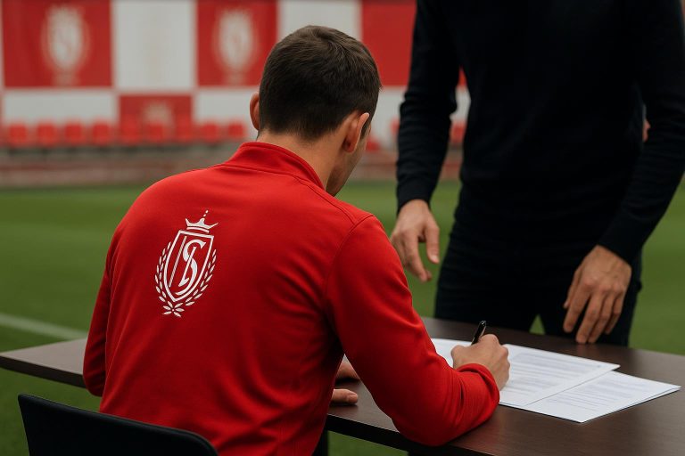 Marc Wilmots in een Standard-context tijdens een moment buiten het veld