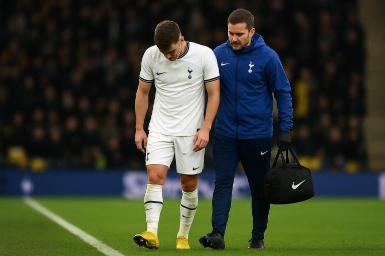 Cristian Romero verlaat geblesseerd het veld bij Tottenham Hotspur