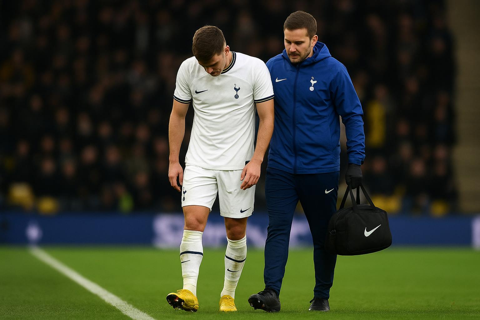 Cristian Romero verlaat geblesseerd het veld bij Tottenham Hotspur