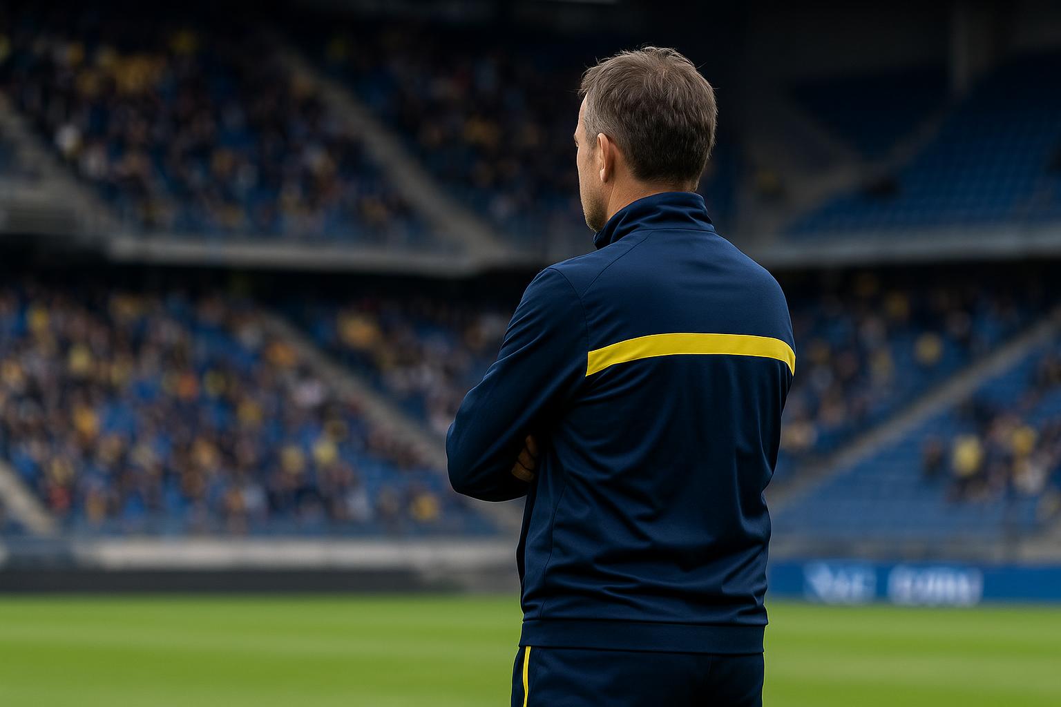 Wouter Vrancken langs de zijlijn bij STVV in het stadion van Stayen