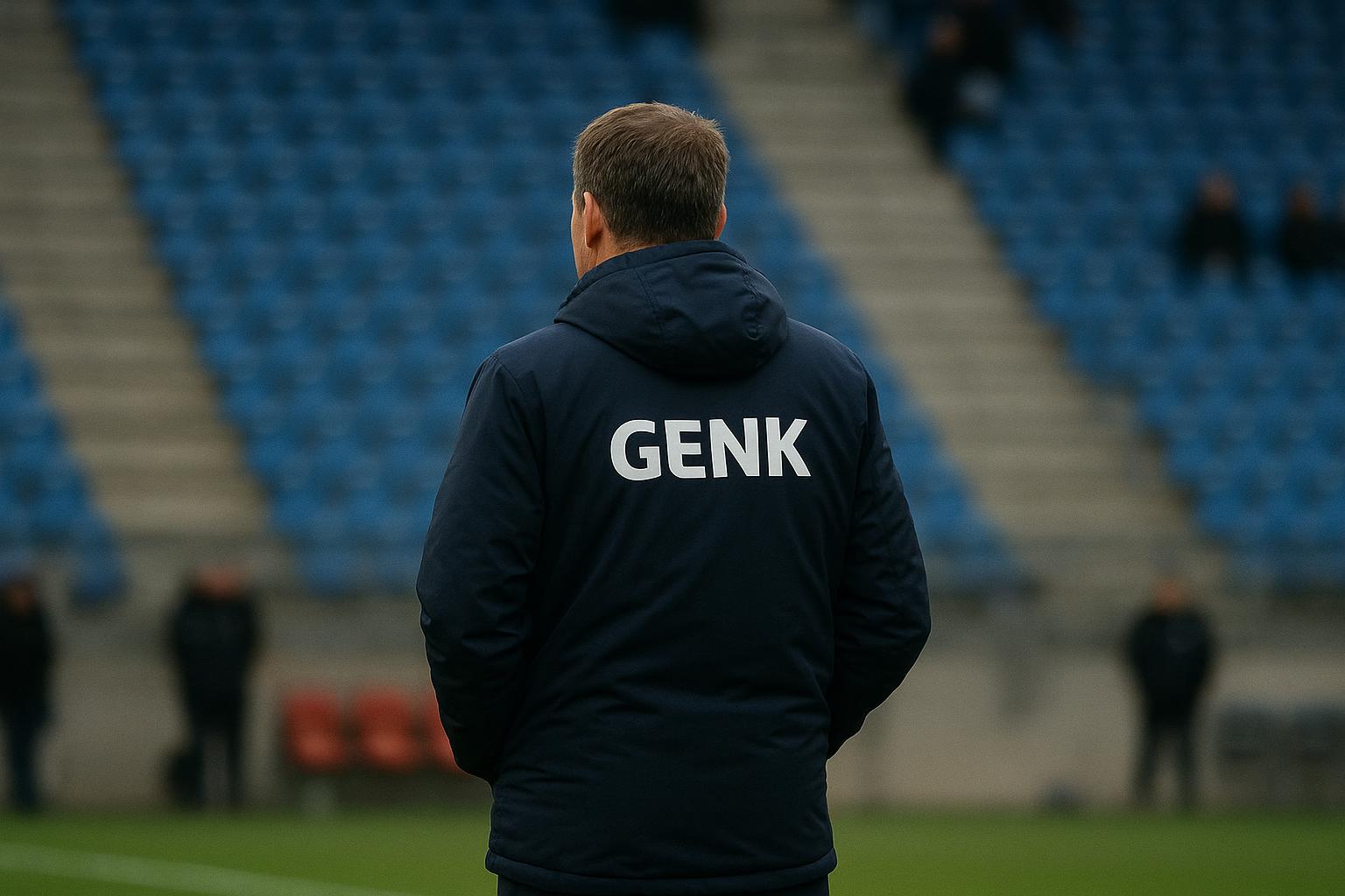 Coach van KRC Genk langs de zijlijn in de Cegeka Arena tijdens een wedstrijdmoment