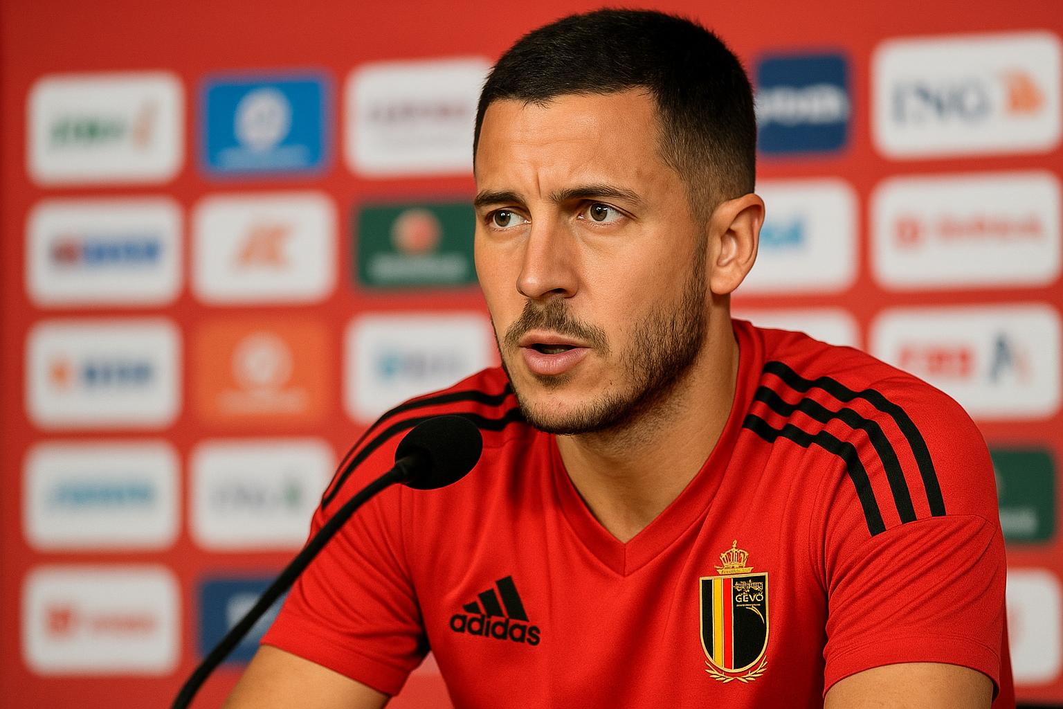 Eden Hazard spreekt met de pers in een neutrale setting