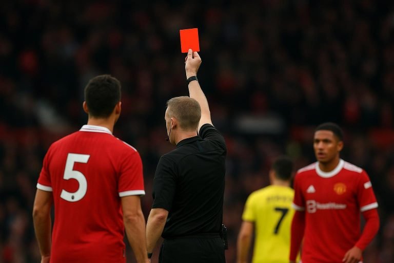 Michael Carrick reageert langs de zijlijn na een VAR-beslissing bij Manchester United tegen Leeds United.