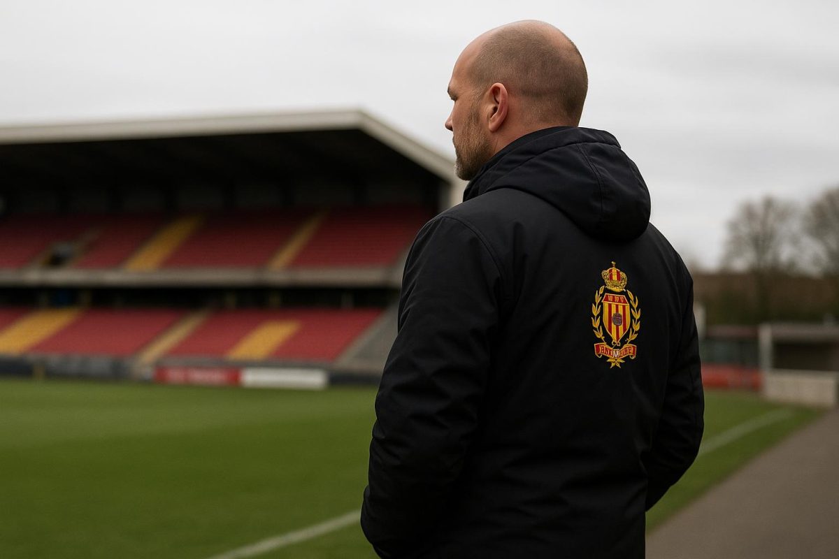 Fred Vanderbiest langs de zijlijn bij KV Mechelen in het stadion Achter de Kazerne.