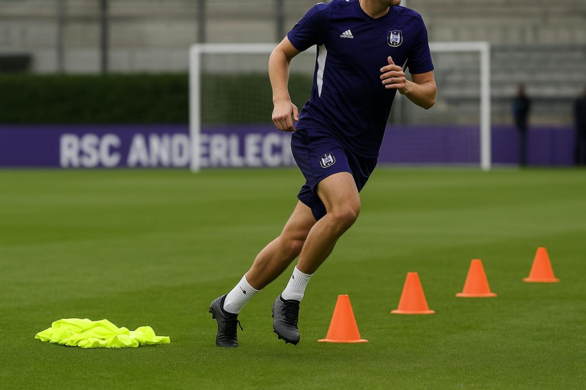 Trainingssituatie bij RSC Anderlecht met focus op revalidatiecontext, zonder herkenbare gezichten