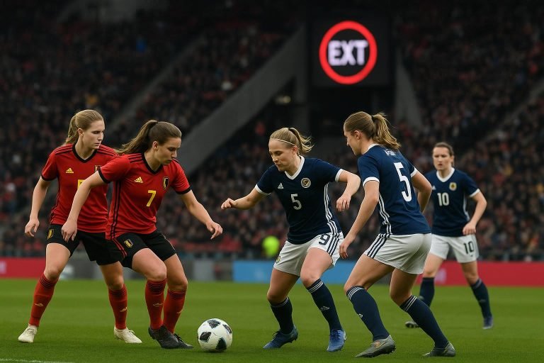 Actiefoto van de Red Flames tijdens de uitmatch tegen Schotland