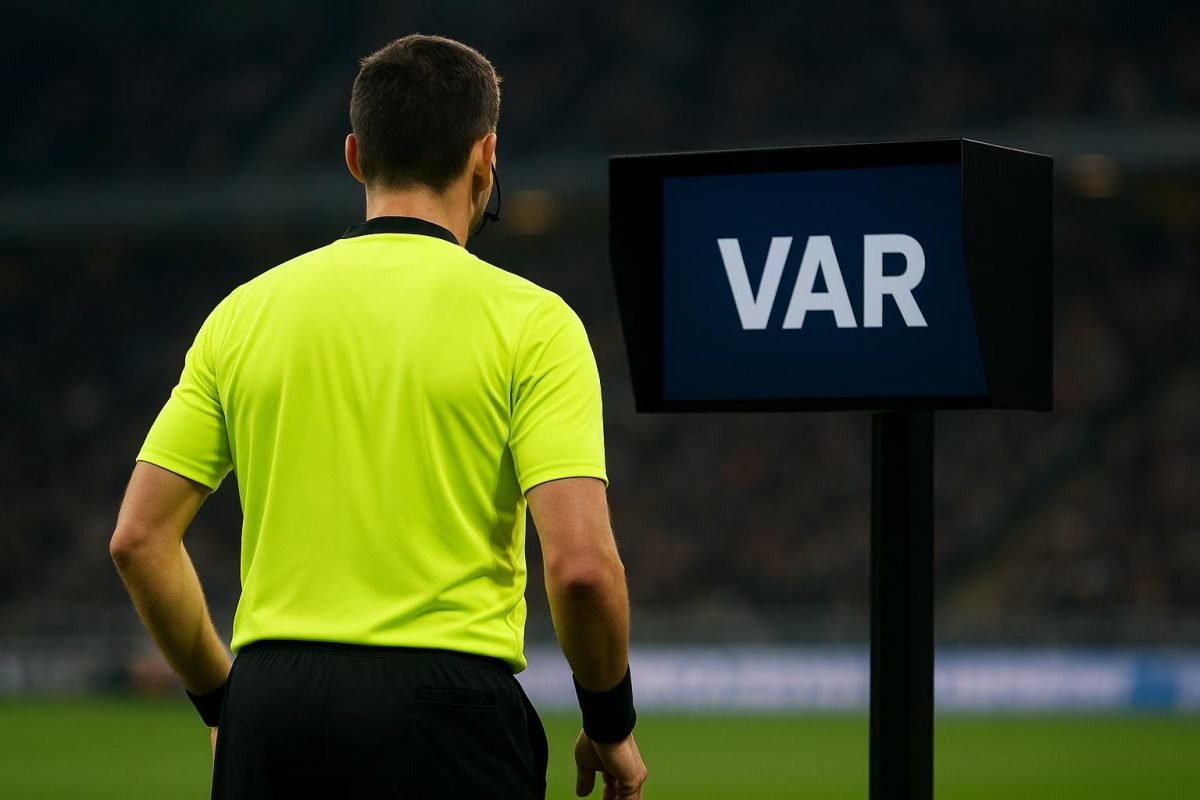 Een neutraal beeld van een scheidsrechters- en VAR-context tijdens een wedstrijd in de Belgische play-offs