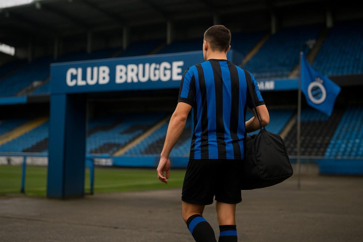 Sfeerbeeld rond Club Brugge in het Jan Breydelstadion met focus op een aanvaller in actie
