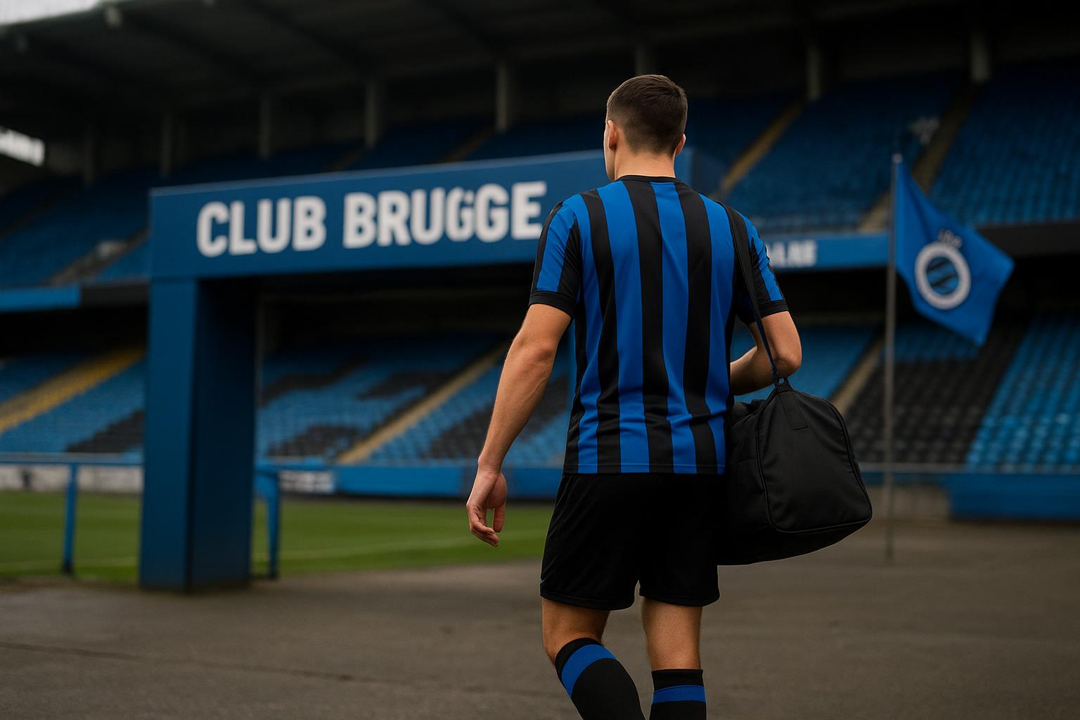 Sfeerbeeld rond Club Brugge in het Jan Breydelstadion met focus op een aanvaller in actie