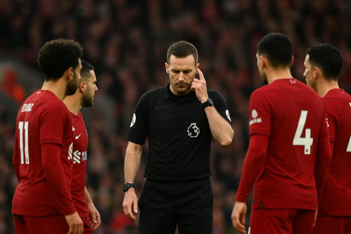 Sfeerbeeld in Anfield tijdens Liverpool-PSG, met focus op het VAR-moment rond een teruggedraaide penalty