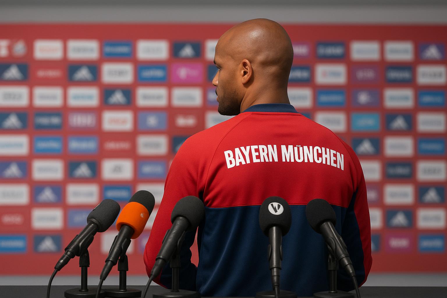 Vincent Kompany tijdens een persmoment als trainer van Bayern München