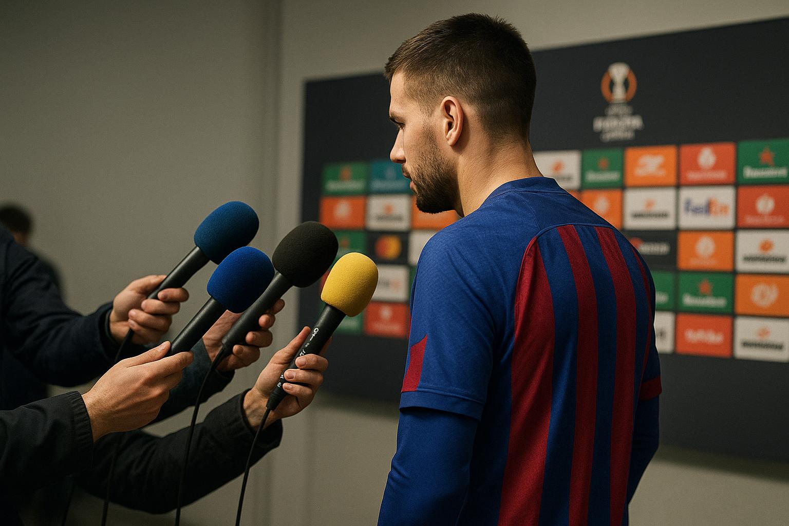 Speler van FC Barcelona in een stadionomgeving na een Europese match