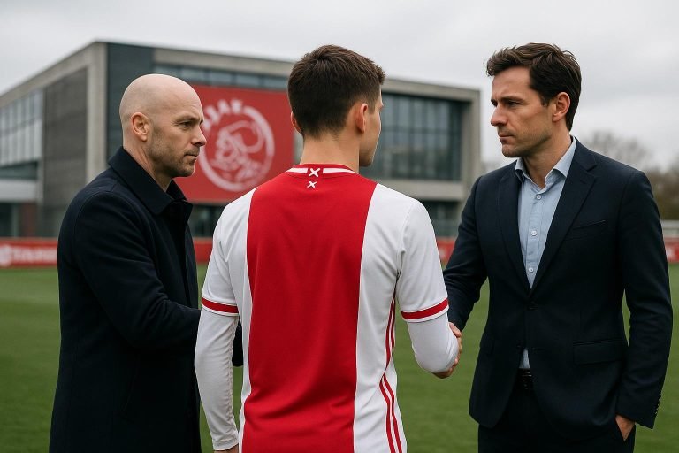 Jorthy Mokio in Ajax-context tijdens een moment rond zijn contractverlenging in Amsterdam