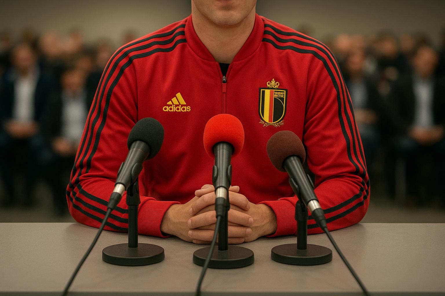 Georges Leekens tijdens een persmoment in een Rode Duivels-context