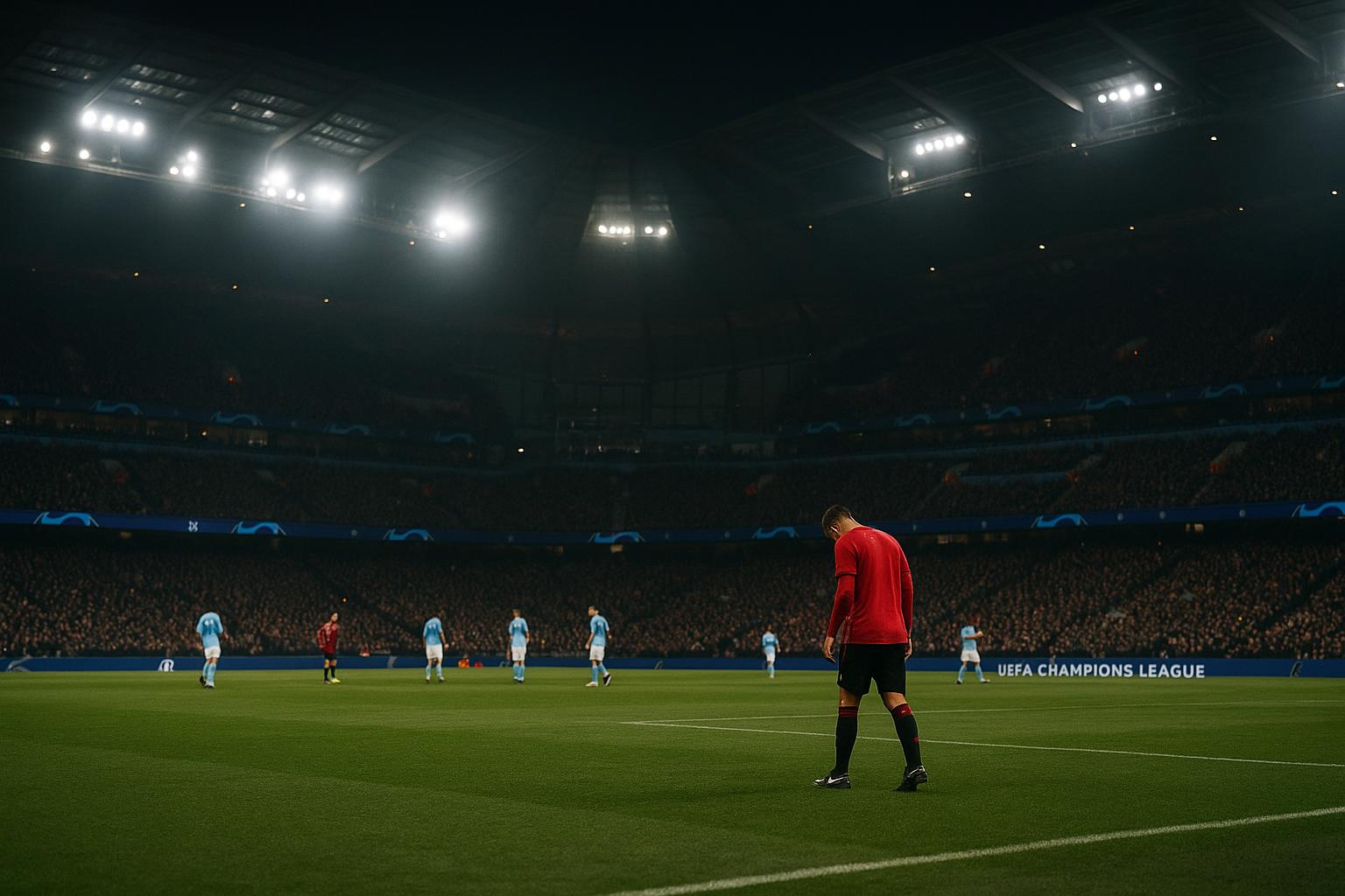 Sfeerbeeld in een stadion tijdens een Champions League-avond zonder herkenbare gezichten