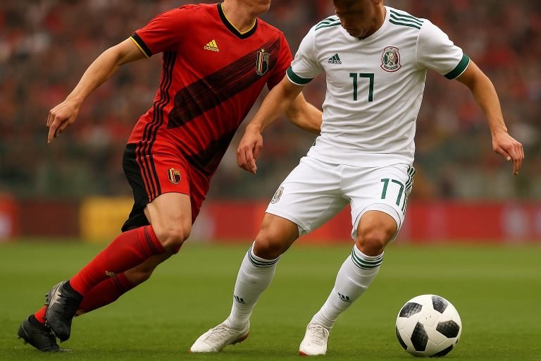 Dodi Lukebakio viert met ploegmaats bij de Rode Duivels in het duel tegen Mexico