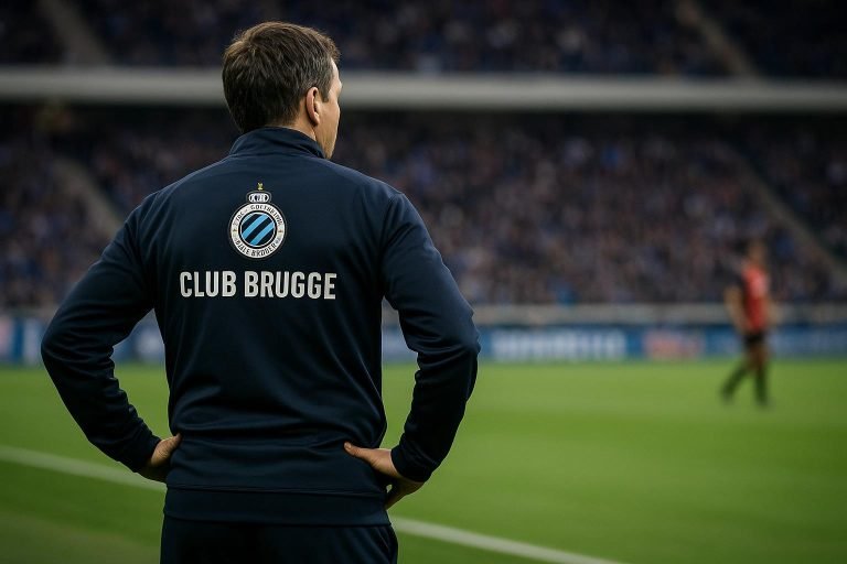 Ivan Leko langs de zijlijn bij Club Brugge met focus op organisatie en defensieve afspraken.