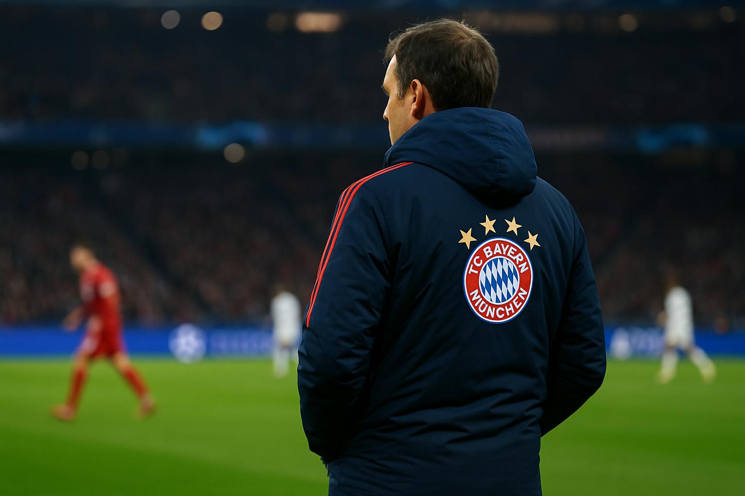 Vincent Kompany langs de zijlijn als coach van Bayern München tijdens een Champions League-avond in het stadion
