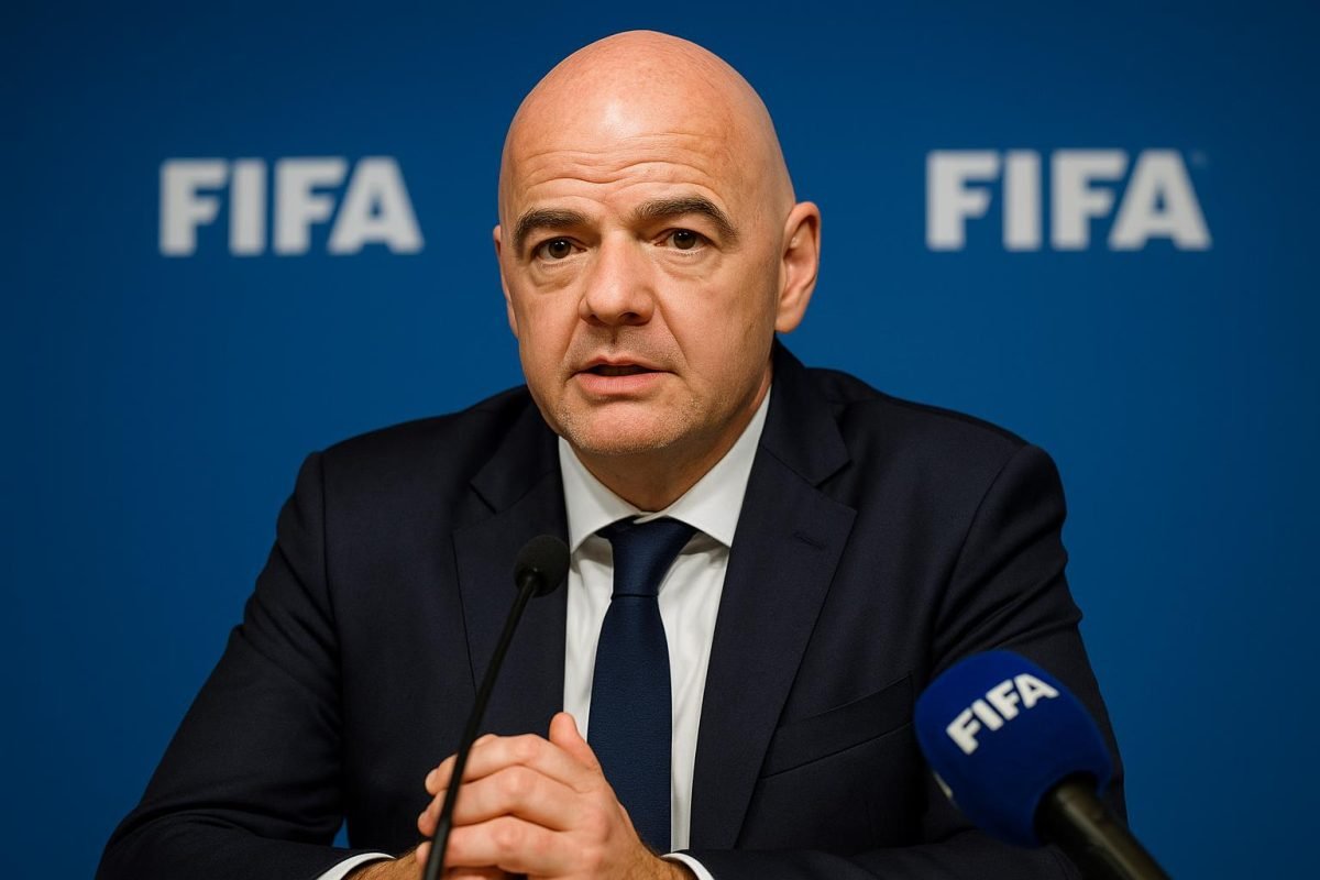 Gianni Infantino tijdens een persmoment rond het WK
