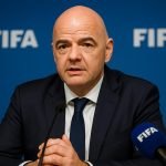 Gianni Infantino tijdens een persmoment rond het WK