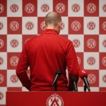 Michiel Jonckheere van KV Kortrijk in een sportieve context na de promotie naar 1A