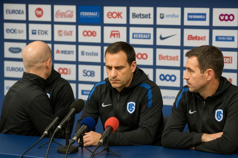 Nicky Hayen van KRC Genk tijdens een persmoment in aanloop naar Antwerp