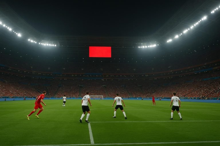 Sfeerbeeld in een stadion tijdens een WK-wedstrijd, als illustratie bij de gelijktijdige aftrap van groepsduels.