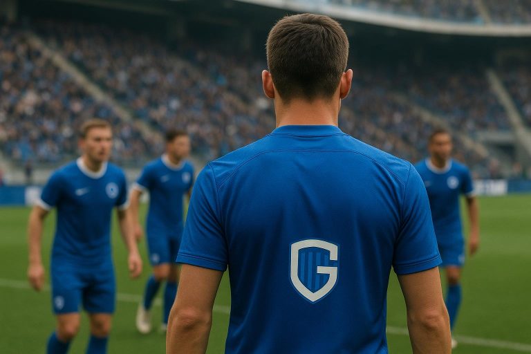 Spelers van KRC Genk vieren een doelpunt in het stadion
