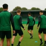 Trainingsbeeld bij Cercle Brugge met jonge spelers zonder herkenbare gezichten