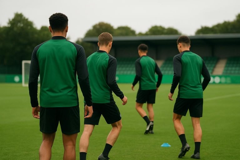 Trainingsbeeld bij Cercle Brugge met jonge spelers zonder herkenbare gezichten