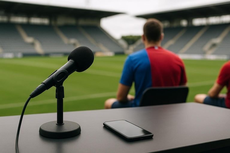 Gary Lineker die spreekt in een studio terwijl het nieuws rond een Instagram-ontvolging rondgaat.