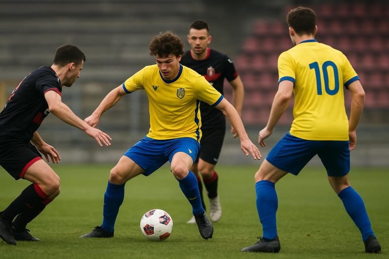 Spelers van SK Beveren op het veld in aanloop naar de match tegen RFC Seraing
