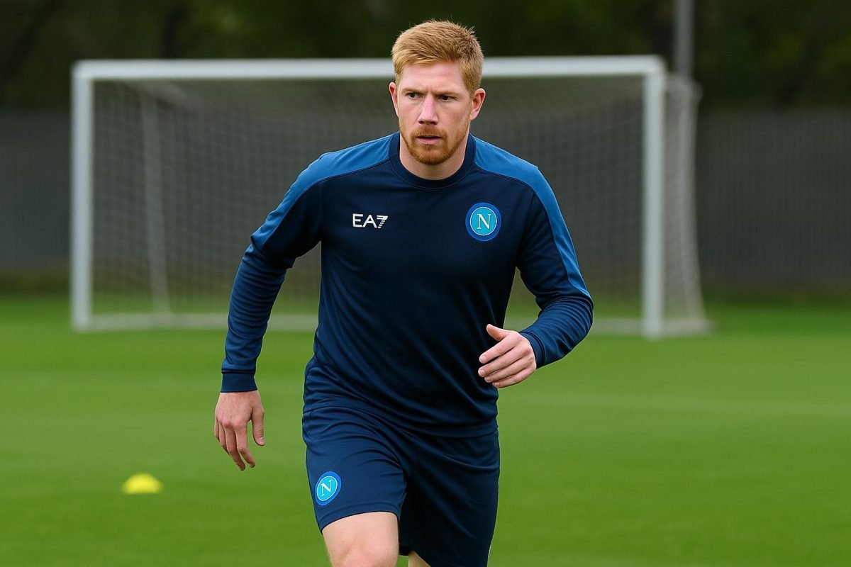 Kevin De Bruyne in Napoli-tenue tijdens een trainingsmoment in Napels