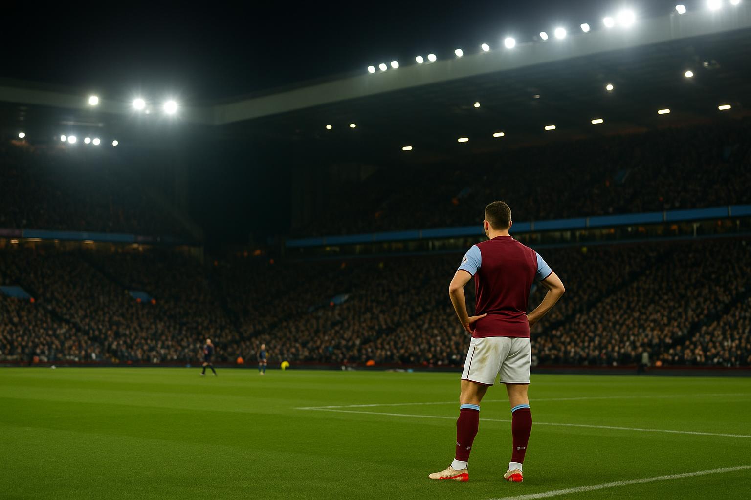 Sfeershot in een Engels stadion, passend bij de Europa League-context rond Aston Villa.