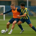 Verdediger van Union Saint-Gilloise in duel tijdens training, zonder herkenbare gezichten