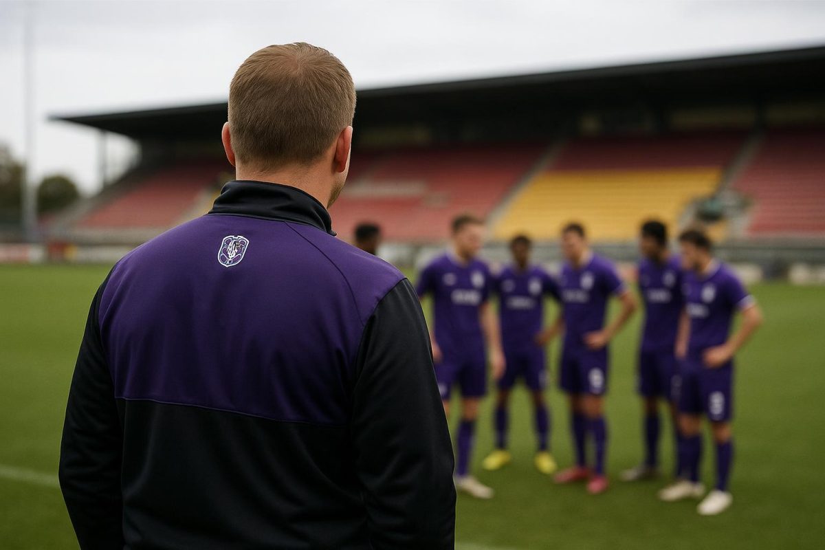 Stijn Stijnen, trainer van Patro Eisden, langs de zijlijn in aanloop naar de slotspeeldag in de Challenger Pro League.