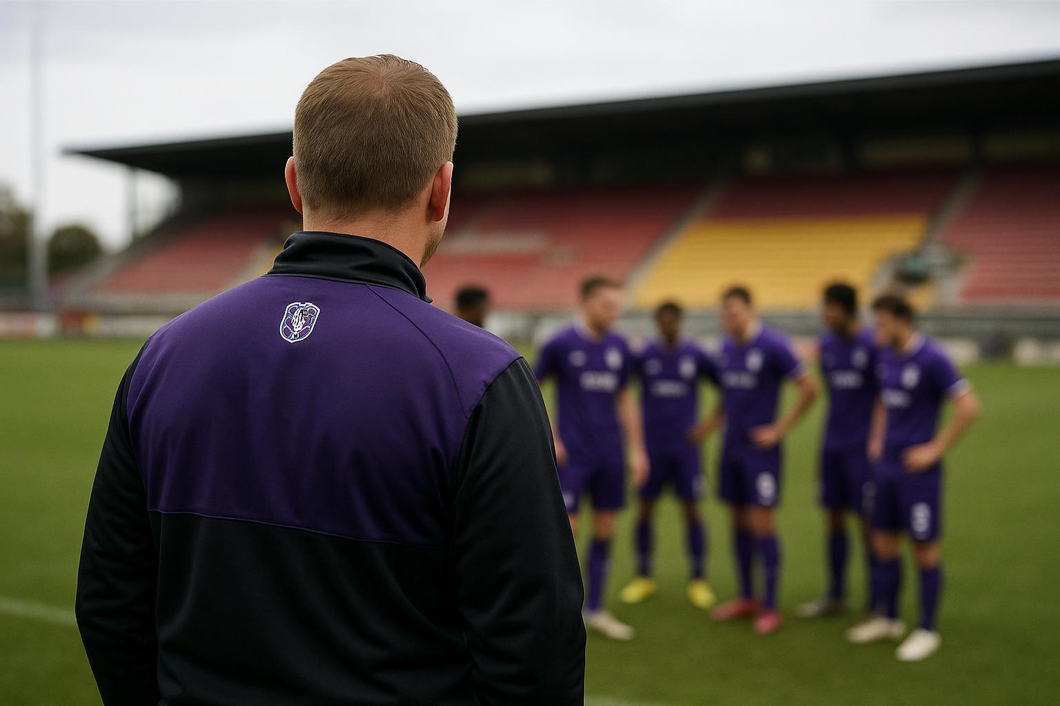 Stijn Stijnen, trainer van Patro Eisden, langs de zijlijn in aanloop naar de slotspeeldag in de Challenger Pro League.