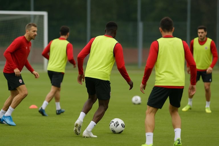 Spelers van Royal Antwerp FC op training richting het duel met OHL