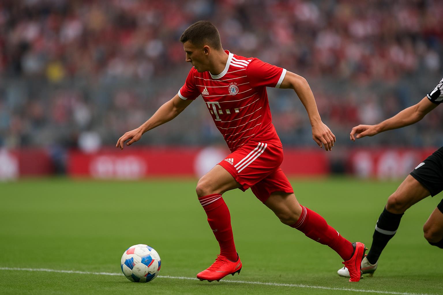 Michael Olise in actie voor Bayern München tijdens een wedstrijd